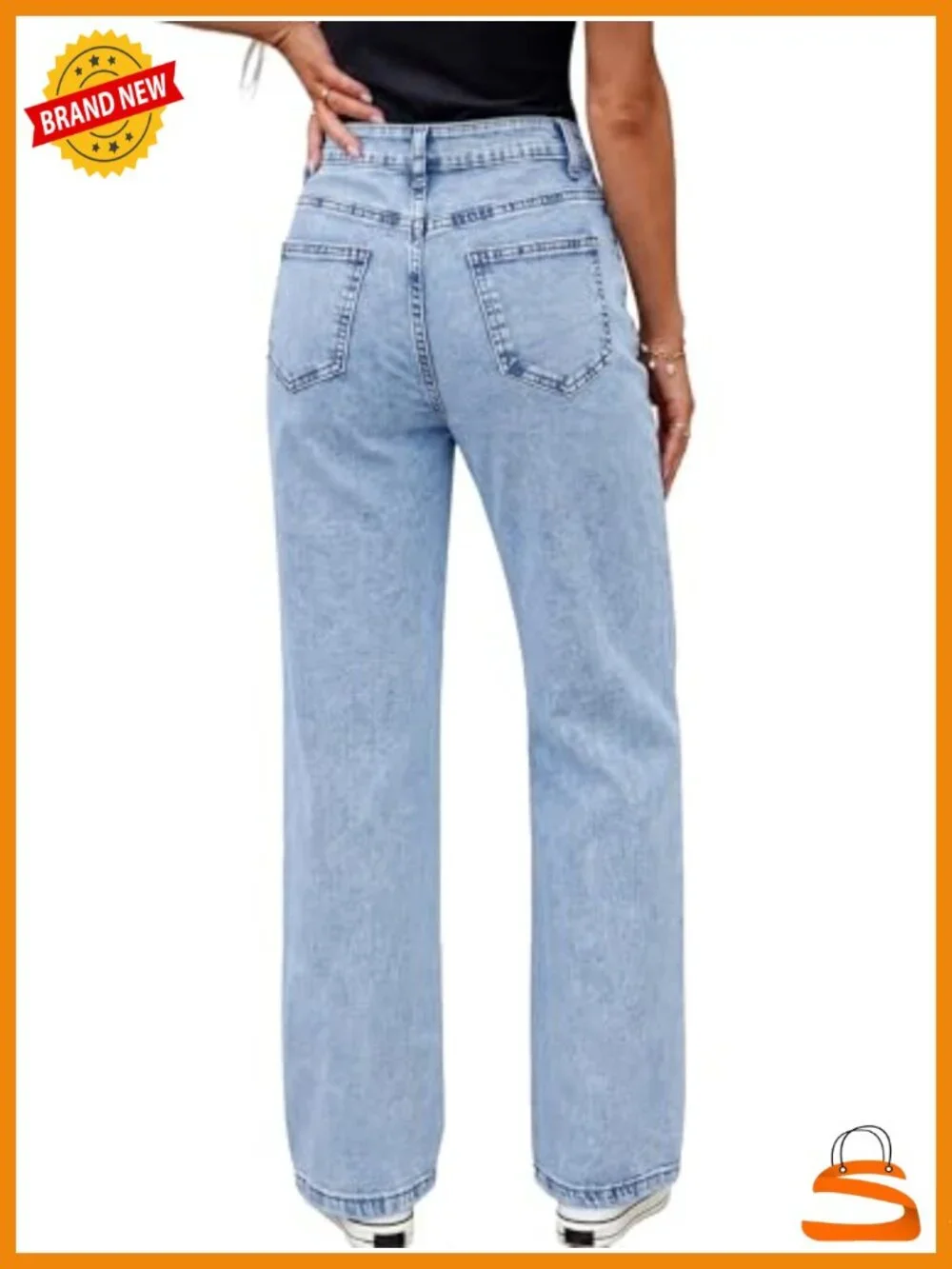 High Waisted Straight Leg Jeans - Stretchy Denim Pants